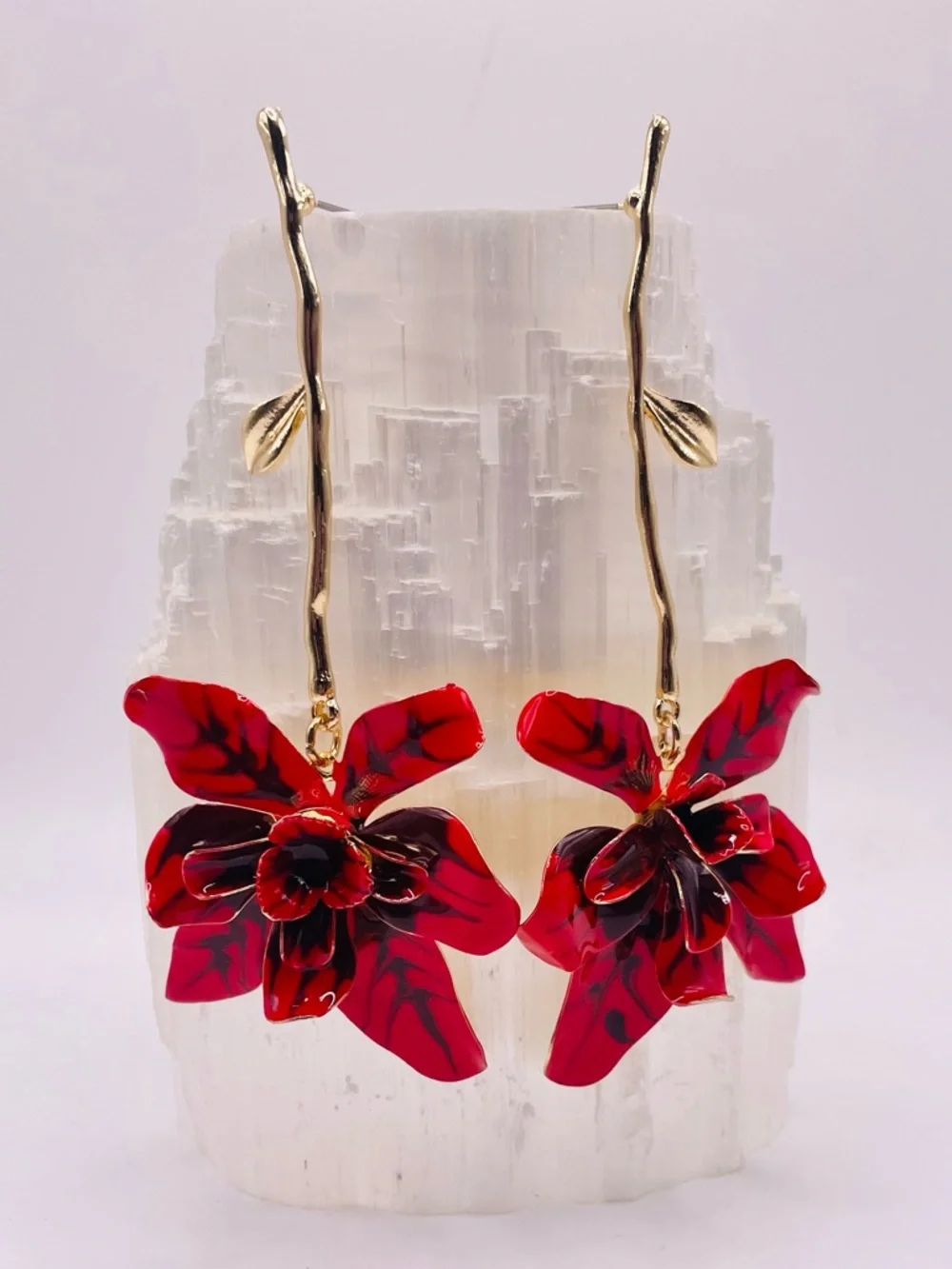 Zara Red Floral Drop Earrings - Picture 5 of 5
